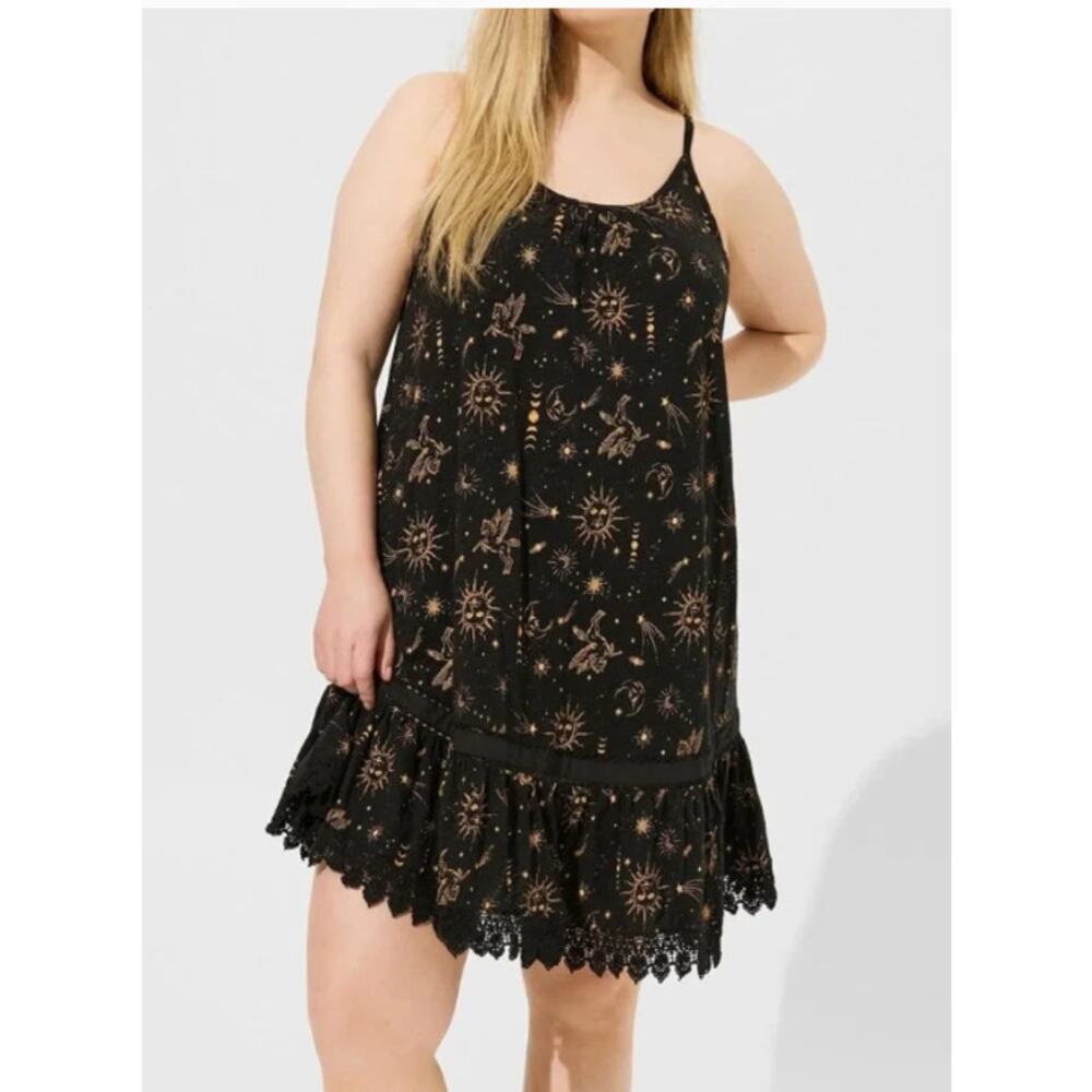 Torrid 0 Cotton Slip Dress Celestial Whimsygoth Goth Witchy Sun Moon Star